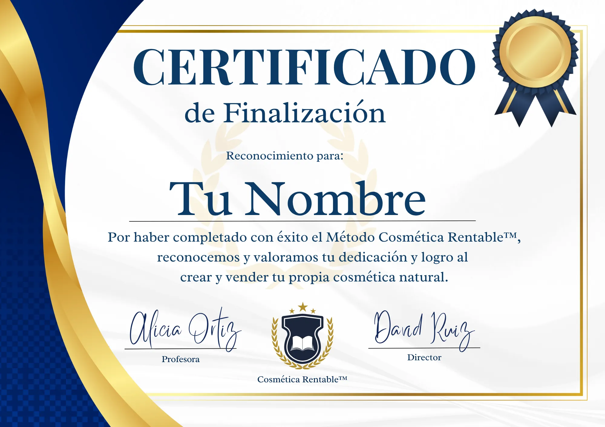 Certificado de Finalización Método Cosmética Rentable